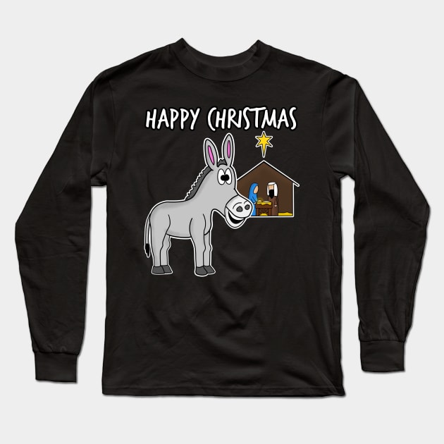 Christmas Donkey Nativity Carols Christian Church Humor Long Sleeve T-Shirt by doodlerob